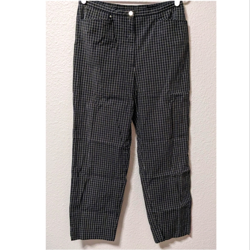 Lauren Ralph Lauren Navy Blue and White Check Straight Leg Ankle Pants Sz. 12